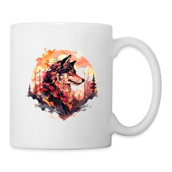 Wolf Wolfskopf Natur Wildnis Wald Bäume Kunst - Tasse - Weiß - Rechts