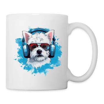 Westie with headphones - Mug - white - Right