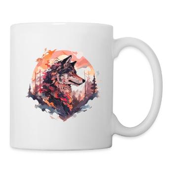 Wolf Wolfskopf Natur Wildnis Wald Bäume Kunst - Tasse - Weiß - Rechts