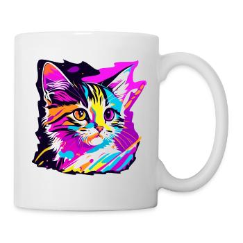 farbige Kätzchen, Katze - Tasse - Weiß - Rechts