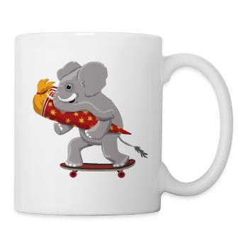 Elephant with skateboard and school cone - Mug - white - Right