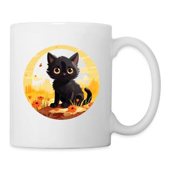Cute little black cat on summer vacation - Mug - white - Right