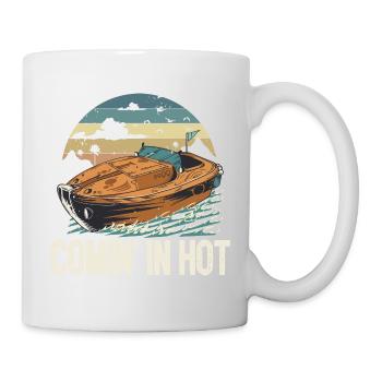 Drôle de citation de bateau à moteur Comin dans Hot Pontooning - Mug blanc - blanc - Droite