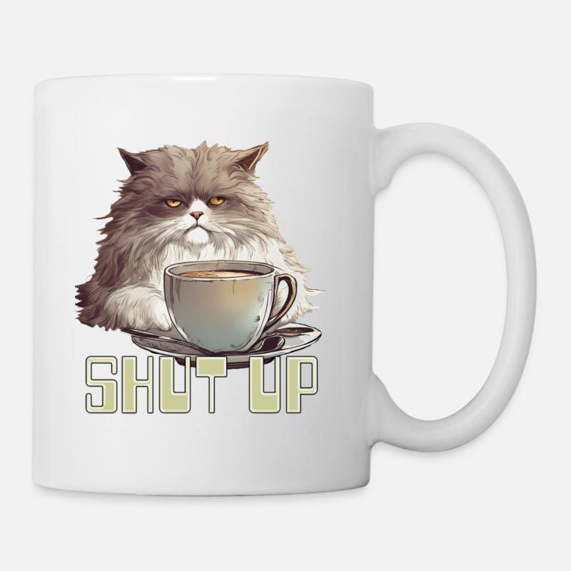 Chat de café grincheux tais-toi! - Mug blanc - blanc