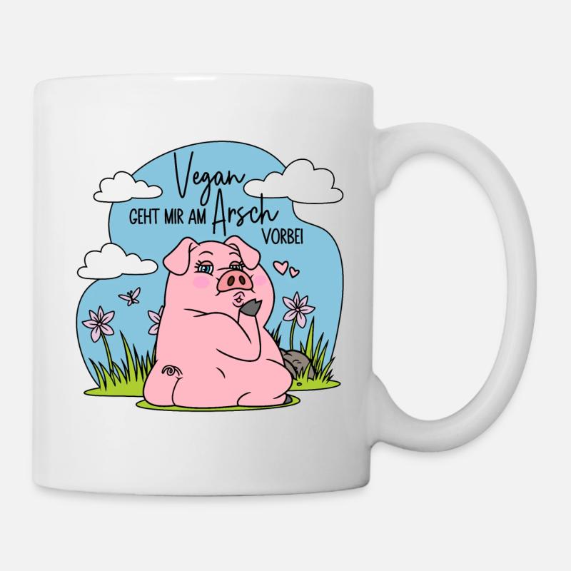 Fleisch - Schwein - Vegan geht mir am Arsch vorbei - Tasse - Weiß