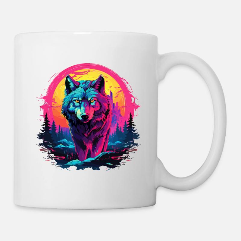 Wolf Wolf Head Wolves Wolf Pack Nature Neon Colorful - Mug - white