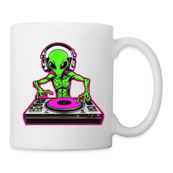Incredibly cool: Neon Alien DJ for your party - Mug - white - Right