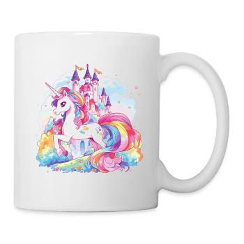 Einhorn Regenbogen Schloss Bunt Magie Fantasie - Tasse - Weiß - Rechts