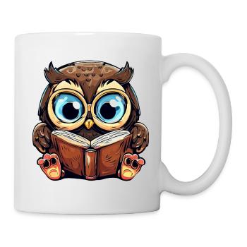 Clever owl and bookworm - Mug - white - Right