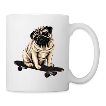 Mops auf dem Skateboard: Niedlicher Rollspaß - Tasse - Weiß - Rechts