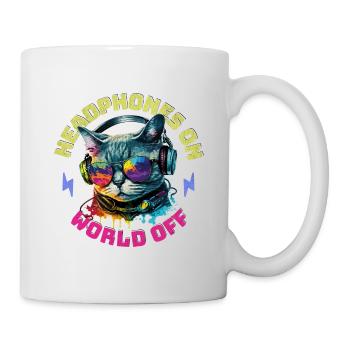 Katze Kopfhörer Musik Headphones On World Off - Tasse - Weiß - Rechts