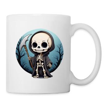 Halloween - niedlicher Tod - Skelett mit Sense - Tasse - Weiß - Rechts