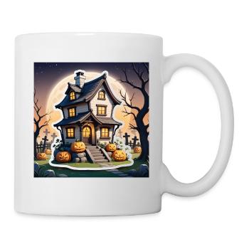 Halloween Haunted House at Full Moon and Pumpkins - Mug - white - Right