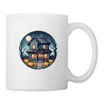 Halloween Haunted House at Full Moon and Pumpkins - Mug - white - Right
