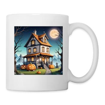Halloween Spukhaus bei Vollmond Grabsteine Kürbis - Tasse - Weiß - Rechts