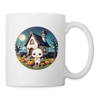 Halloween Haunted House Cat at Full Moon and Pumpkins - Mug - white - Right