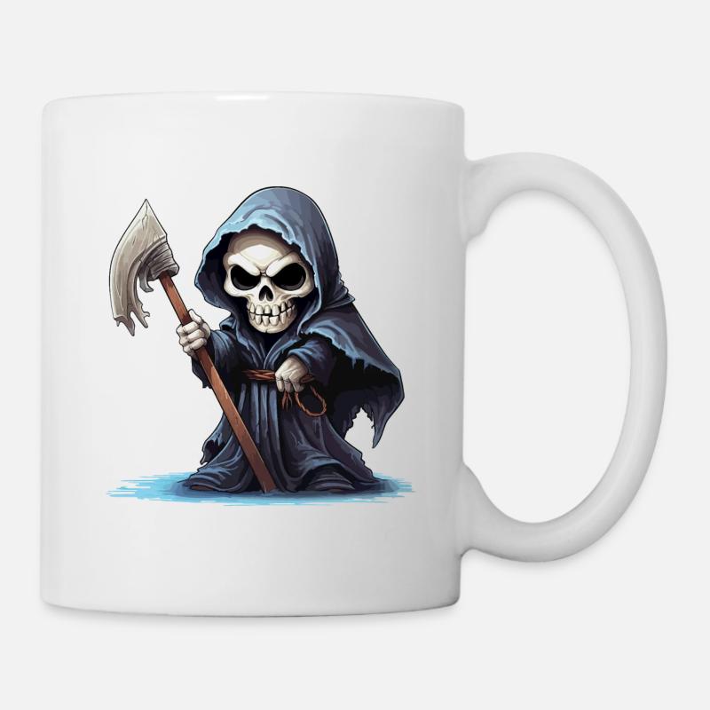 Faucheuse, Faux, Mort, Crâne, Crâne, Squelette - Mug blanc - blanc
