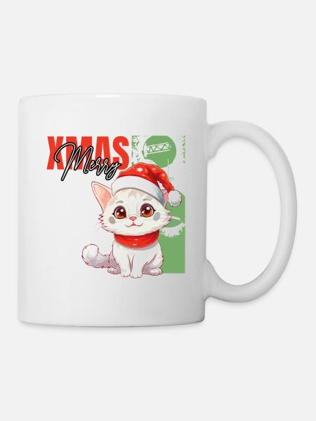 Katze Weihnachten Merry Meowy Catmas Ugly Süß - Tasse - Weiß