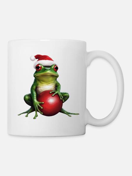 Frosch mit Weihnachtskugel 1 - Tasse - Weiß