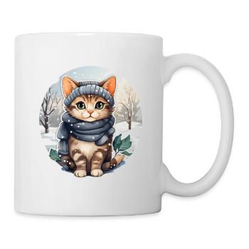 Chat dans la neige avec chapeau et écharpe - Mug blanc - blanc - Droite