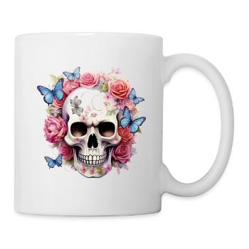 Crâne Crâne Roses Fleurs Papillons - Mug blanc - blanc - Droite