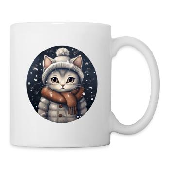 Chat avec chapeau, écharpe et veste dans les chutes de neige - Mug blanc - blanc - Droite
