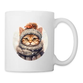 Katze im Winter - Tasse - Weiß - Rechts