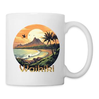 Waikiki Hawaii sunset on the beach - Mug - white - Right