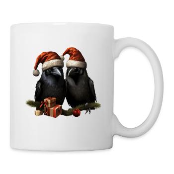 Weihnachtliche Raben Hugin und Munin mit Mützen - Tasse - Weiß - Rechts