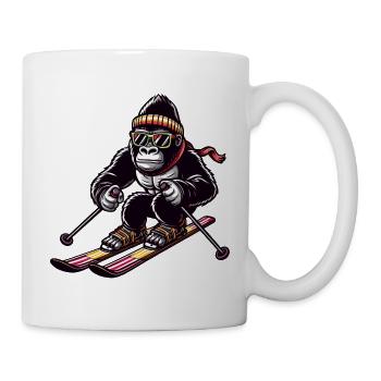 Gorilla on skis - winter holidays in the snow - Mug - white - Right