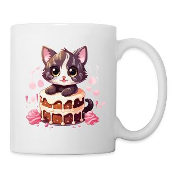 Katze Torte Kuchen Naschkatze Backen Süß Lustig - Tasse - Weiß - Rechts