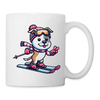 Winterfreude mit Staffordshire Terrier - Skifahren - Tasse - Weiß - Rechts