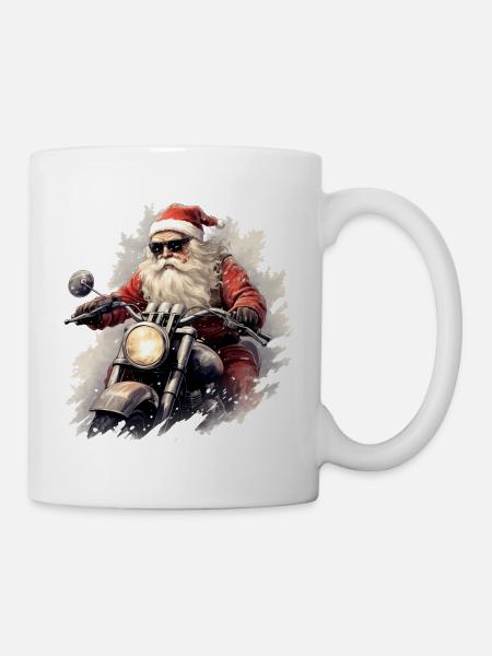 Motorradfahrender Weihnachtsmann - Weihnachten - Tasse - Weiß