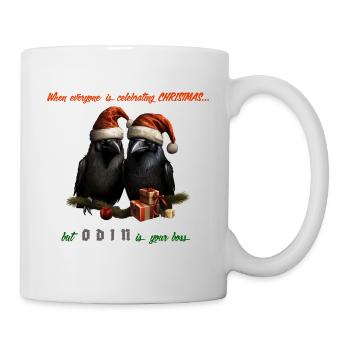 Hugin und Munin mit lustigem Weihnachtsspruch - Tasse - Weiß - Rechts
