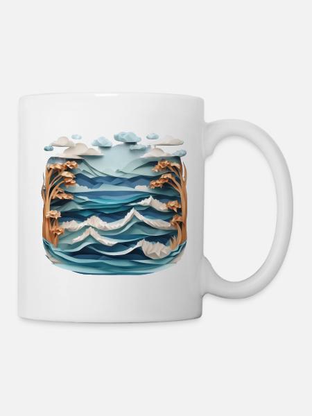 Winterlandschaft am Meer Origami 1 - Tasse - Weiß