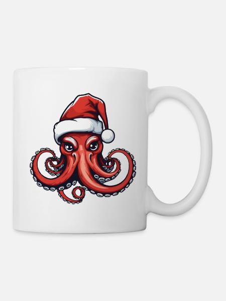 Oktopus Krake Weihnachten Porträt Xmas - Tasse - Weiß