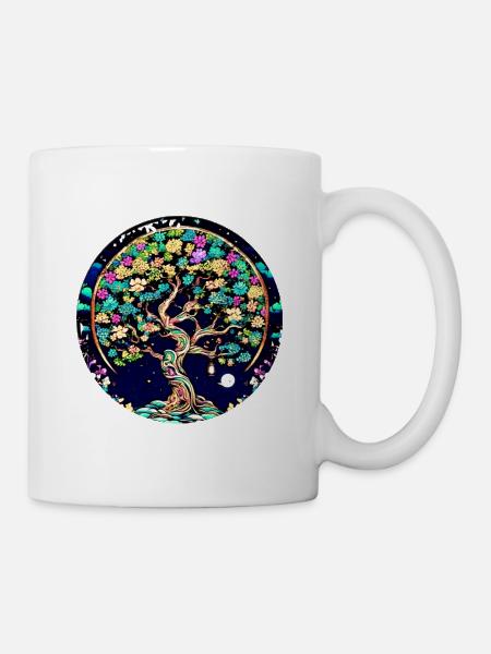 Arbre de vie, arbre de vie, graffiti, fleurs - Mug blanc - blanc