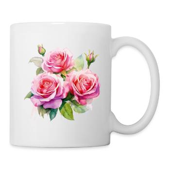 Roses Rose Blossom Flowers Pink Pink Floral Pattern - Mug - white - Right