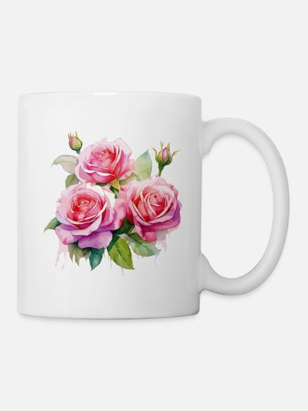 Roses Rose Blossom Flowers Pink Pink Floral Pattern - Mug - white