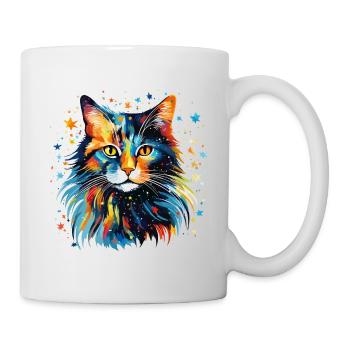 Bunte Katze Aquarell Farbenfroh Kunst Magisch - Tasse - Weiß - Rechts