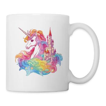 Einhorn Regenbogen Schloss Bunt Magie Fantasie - Tasse - Weiß - Rechts