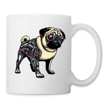 Hund Mops Roboter Cyborg Rote Augen - Tasse - Weiß - Rechts