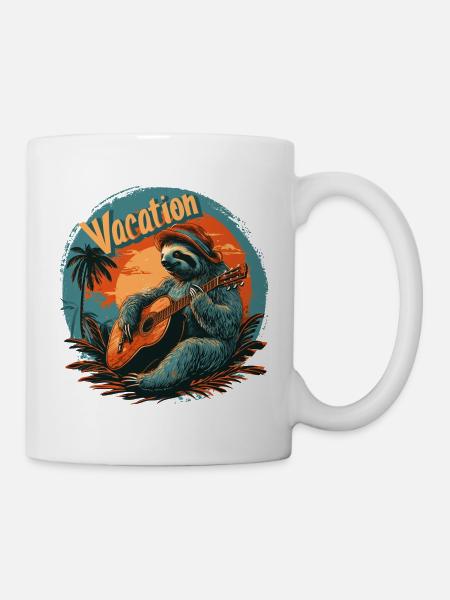 Faultier mit Gitarre am Strand - Tasse - Weiß