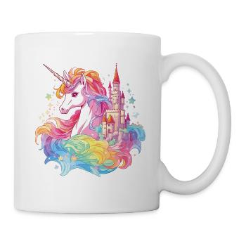 Einhorn Regenbogen Schloss Bunt Magie Fantasie - Tasse - Weiß - Rechts