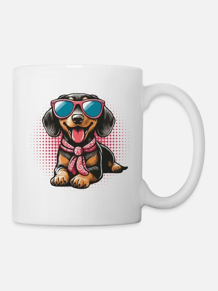 Teckel cool et élégant avec des lunettes de soleil - Mug blanc - blanc