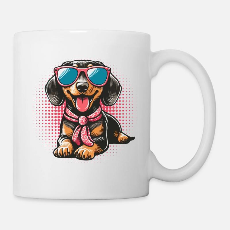 Teckel cool et élégant avec des lunettes de soleil - Mug blanc - blanc