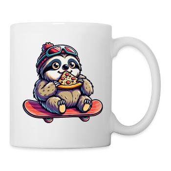 Sloth Skateboarder: Pizza Ride - Mug - white - Right