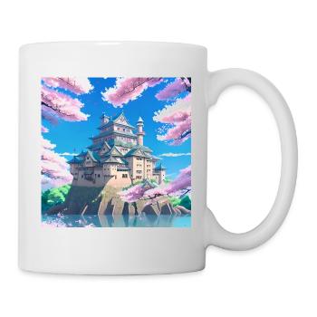Japanese Castle surrounded by Cherry Blossom Trees - Mug - white - Right