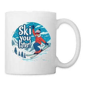 « Skie plus tard ! » Illustration de skieur dynamique - Mug blanc - blanc - Droite