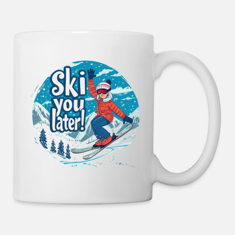 "Ski You Later!" Dynamic Skier Illustration - Mug - white